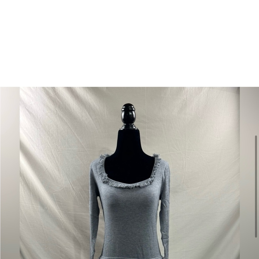 Gray Fringe Trim Scoop Neck Sweater NWOT - Picture 3 of 4